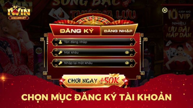 Chọn mục đăng ký tài khoản